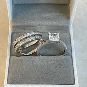 Wuziwen | 925 Sterling Silver Princess Ring Set Wedding Band Guard Enhancers